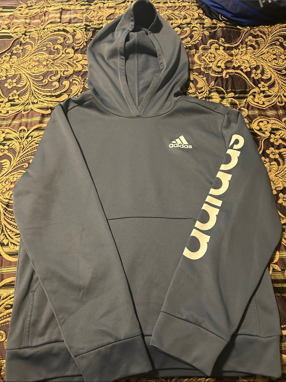 adidas Youth L Gray Hoodie Tech Performance Pullover